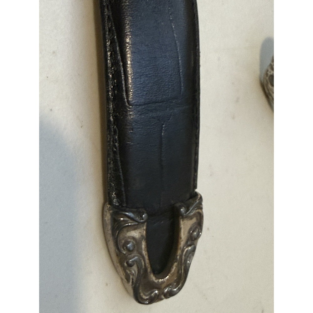 Vintage BRIGHTON Black Leather Belt Silver Heart Charms Sz M 35"L 42903 1996 - Picture 9 of 15